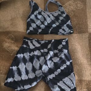 PINK Victoria's Secret Black and Gray Tie-Dye Athletic Shorts And Bra Set